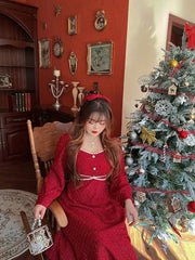 Xmas Christmas Holiday Festive Long Red Dress