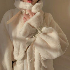 Acacia Velvet Buckle Fur Warm Pink White Jacket Coat