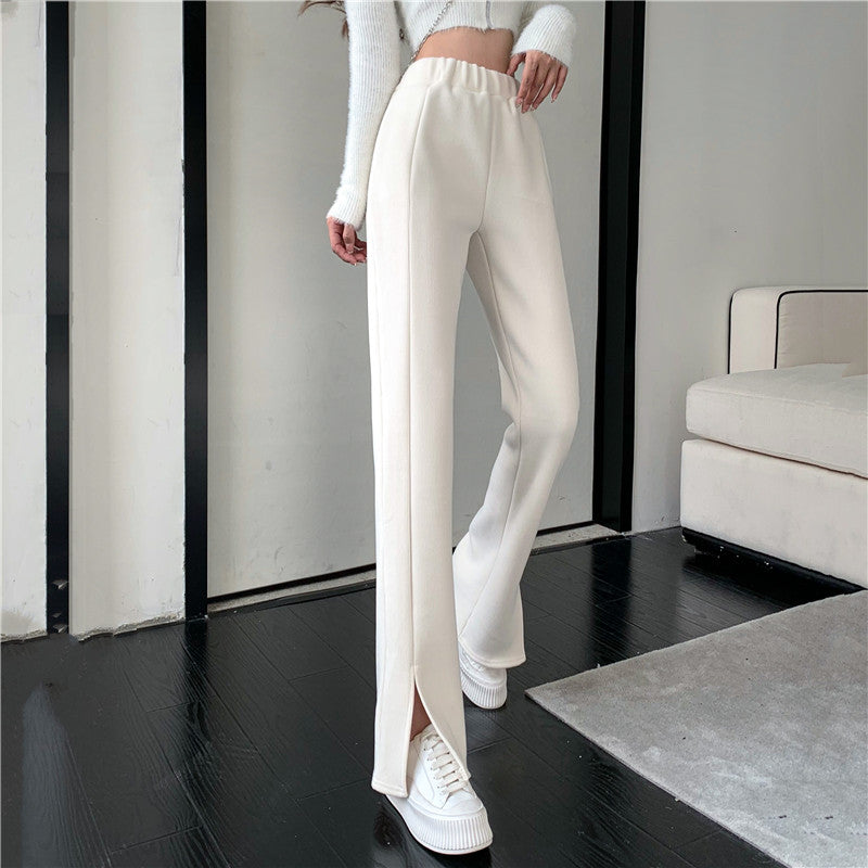 Causual Chic Comfy Velvet Long Wide Leg Gathered Waist Pants Kawaii Side