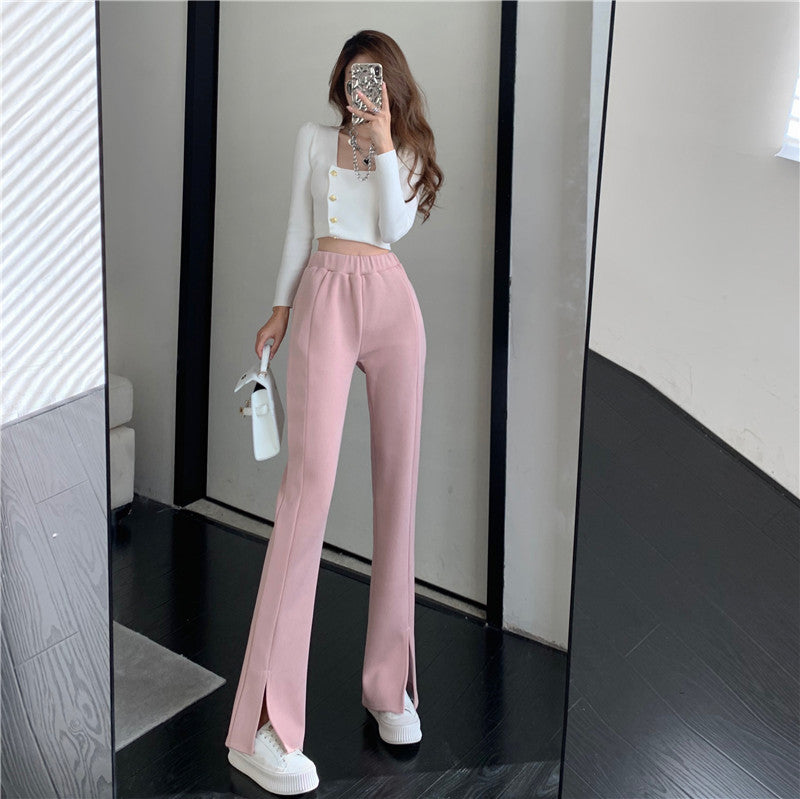 Causual Chic Comfy Velvet Long Wide Leg Gathered Waist Pants Kawaii Side