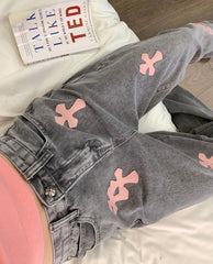 Plus Size Dame Denim Pink Cross Jeans Bukser