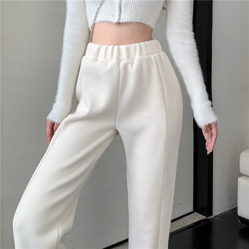 Causual Chic Comfy Velvet Long Wide Leg Gathered Waist Pants Kawaii Side