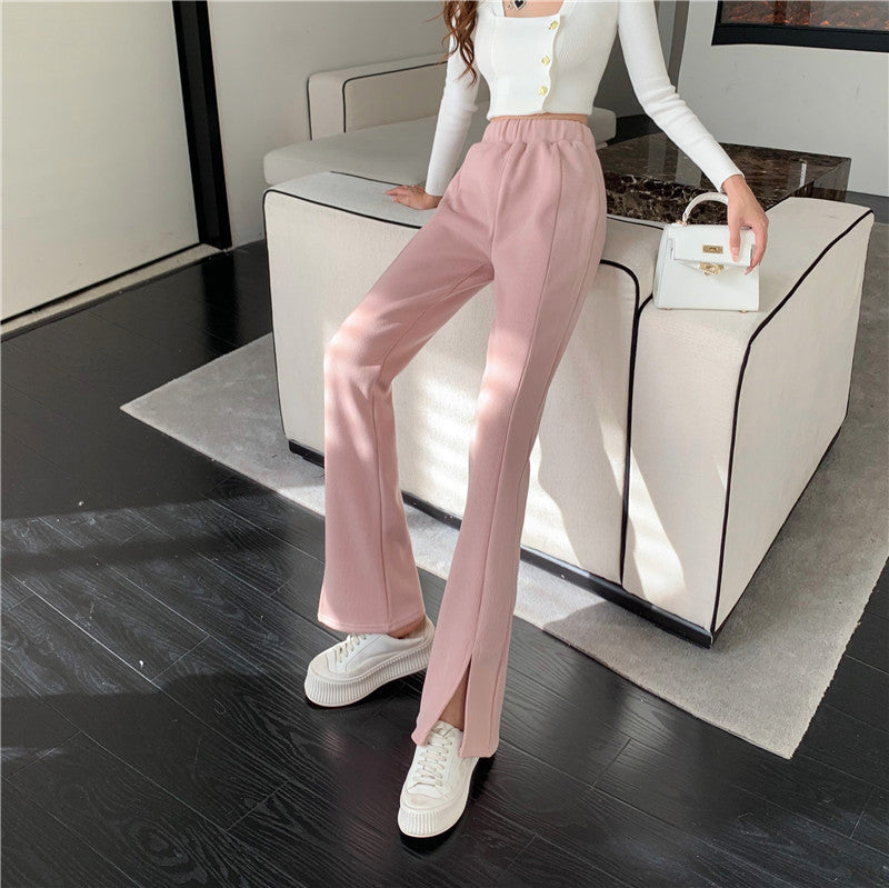 Causual Chic Comfy Velvet Long Wide Leg Gathered Waist Pants Kawaii Side