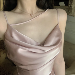 Rose Pink Elegant Regal Satin Strap Maxi Long Slip Kjole