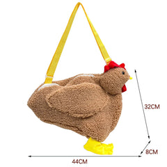 Funny Women Hen Shape Plush Bag Cute Cartoon Chicken Crossbody Shoulder Bag Travel Satchel Purse for Women Girl Handbags Bags GatoGeek 