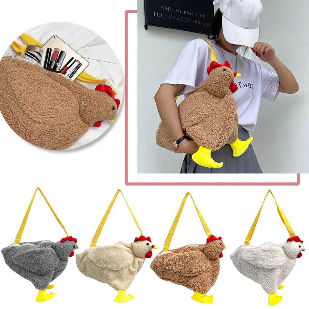 Funny Women Hen Shape Plush Bag Cute Cartoon Chicken Crossbody Shoulder Bag Travel Satchel Purse for Women Girl Handbags Bags GatoGeek 