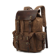 Genuine Leather & Canvas Vintage Backpack