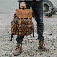 Genuine Leather & Canvas Vintage Backpack