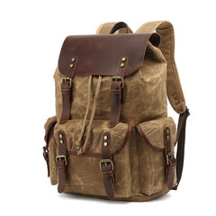 Genuine Leather & Canvas Vintage Backpack