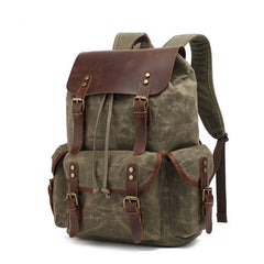 Genuine Leather & Canvas Vintage Backpack