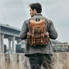 Genuine Leather & Canvas Vintage Backpack