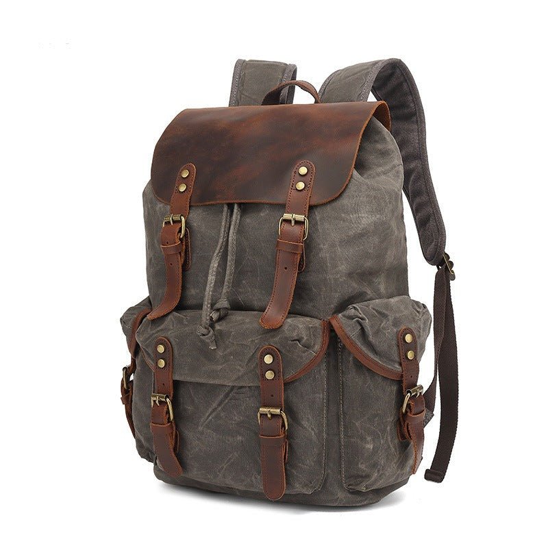 Genuine Leather & Canvas Vintage Backpack