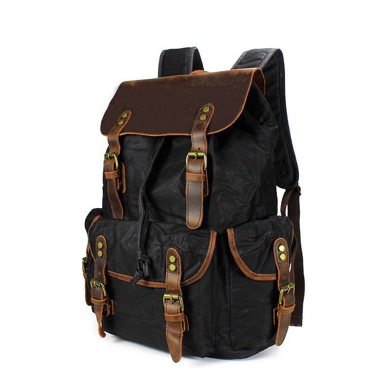 Genuine Leather & Canvas Vintage Backpack