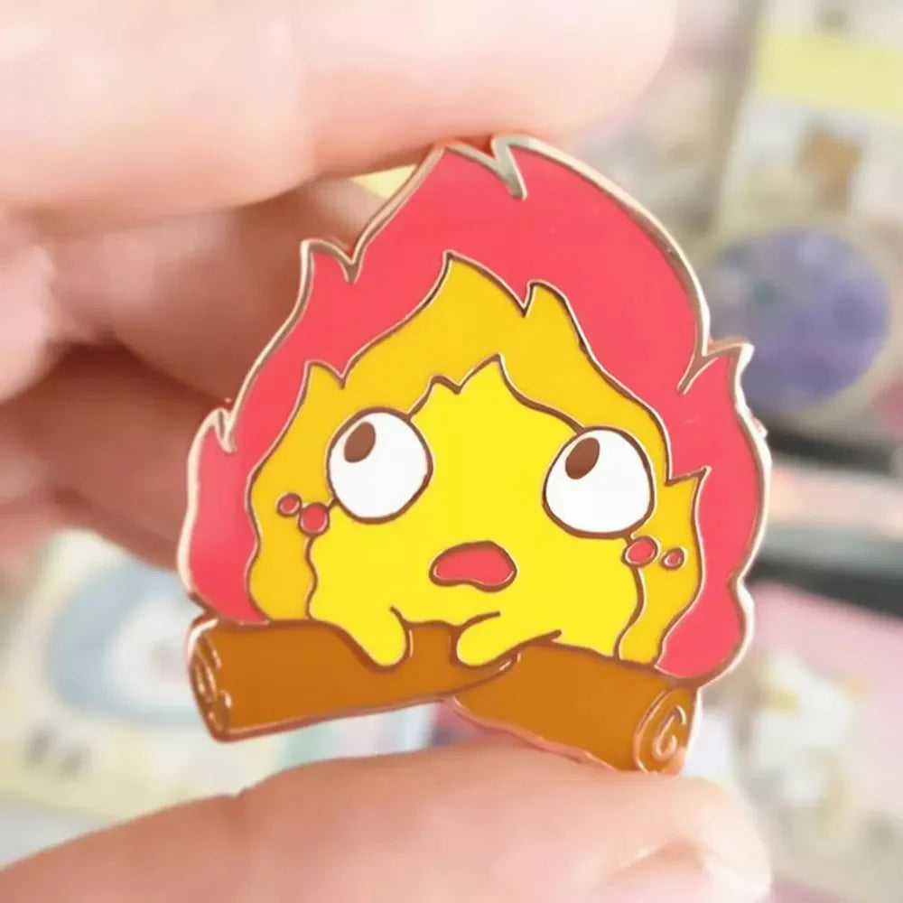 Howl's Moving Castles Hard Enamel Pin Cute Cartoon Fire Demon Calcifer Medal Brooch Jewelry Miyazaki Hayaos Movie Fans Gift GatoGeek 