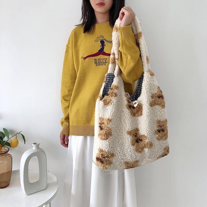 Kawaii Bear Cozy Shopping Tote Bag Kawaii Side