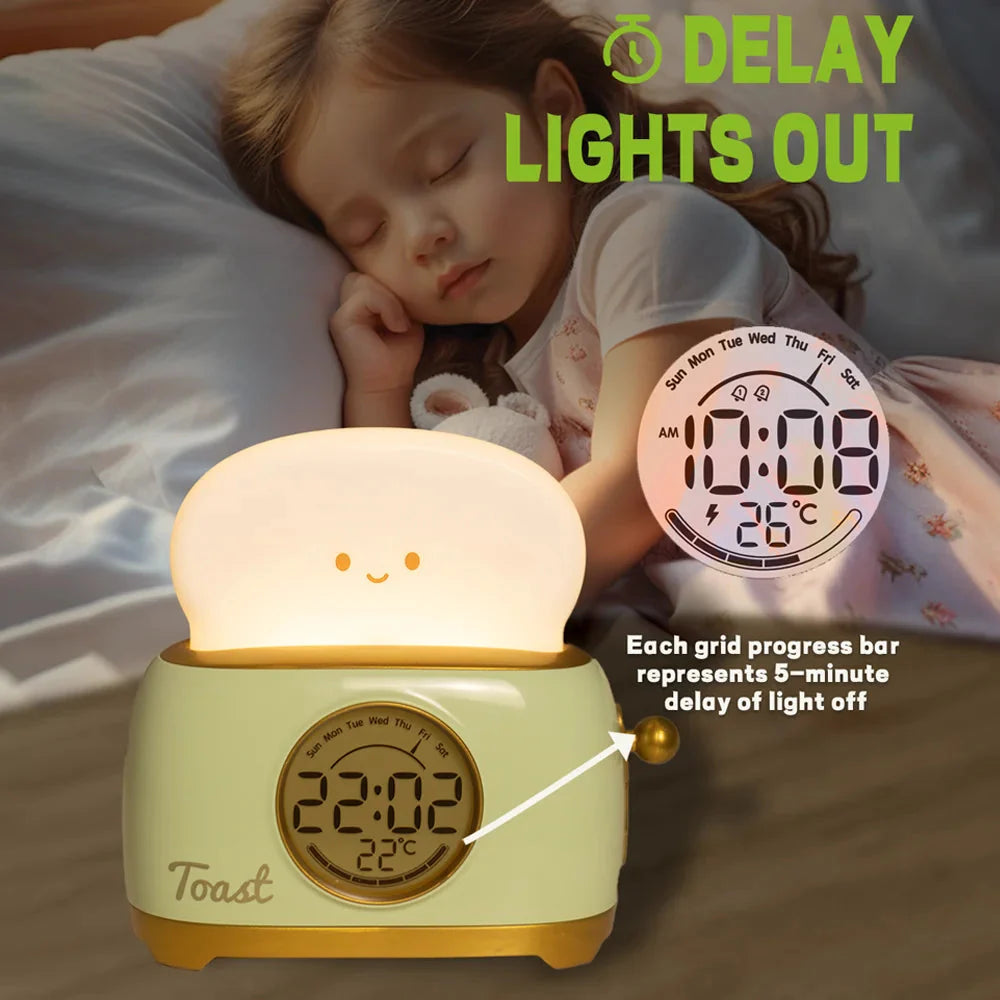 Kawaii Toast LED Night Light Digital Alarm Clock