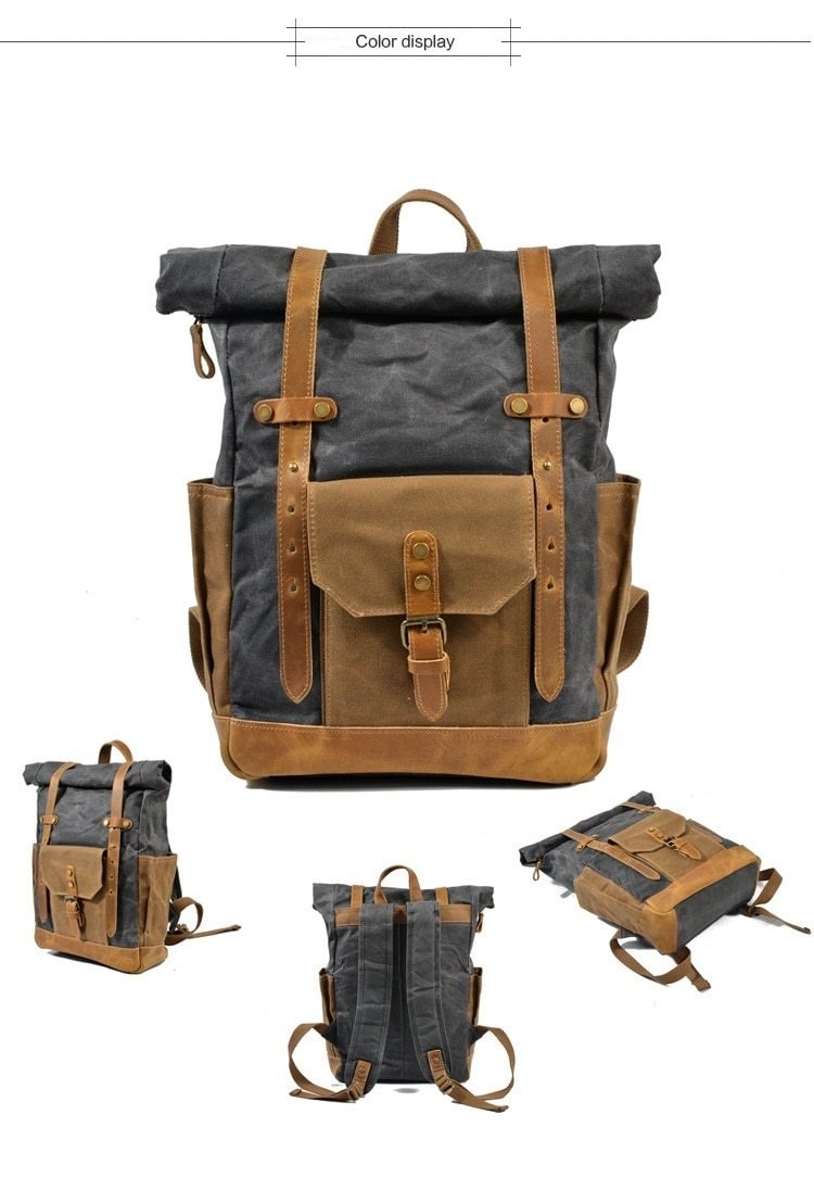 Military Roll-top Canvas Backpack