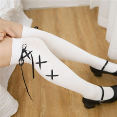 Over Knee Cross Ribbon Stocking Socks