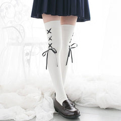 Over Knee Cross Ribbon Stocking Socks