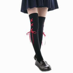 Over Knee Cross Ribbon Stocking Socks