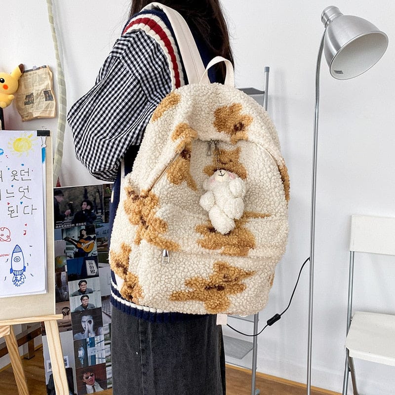 Teddy Bear Fuzzy Backpack Kawaii Side