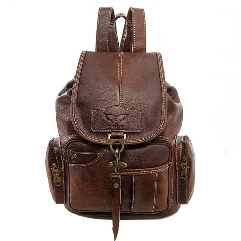 Vintage Faux Leather Drawstring Backpack