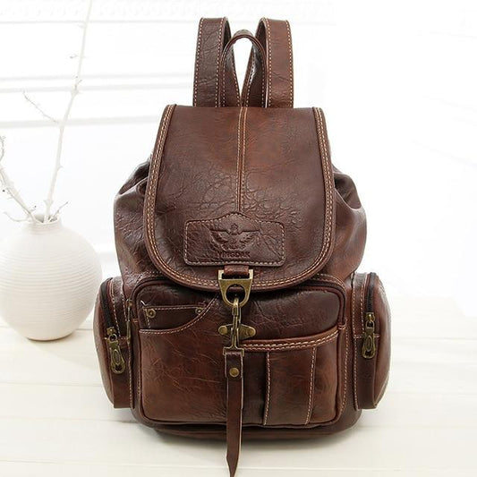 Vintage Faux Leather Drawstring Backpack