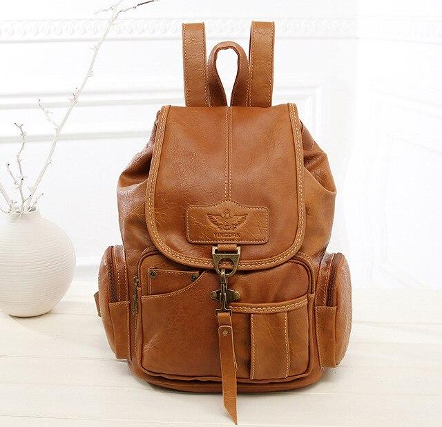 Vintage Faux Leather Drawstring Backpack