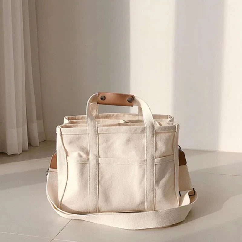 Women's Bag Canvas Large Capacity Multi Tote Handbag Layer Function Crossbody Bag Women's Handbag Shopping GatoGeek Beige 34x17x25cm 