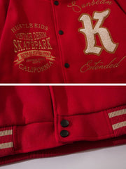 Baseball Embroidery Patchwork PU Jacket - Kawaii Side