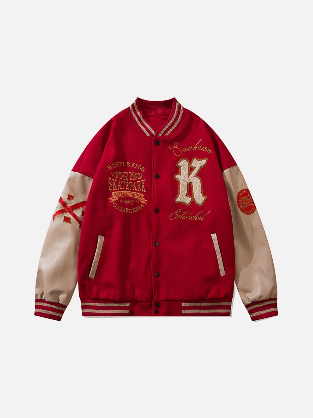 Baseball Embroidery Patchwork PU Jacket - Kawaii Side