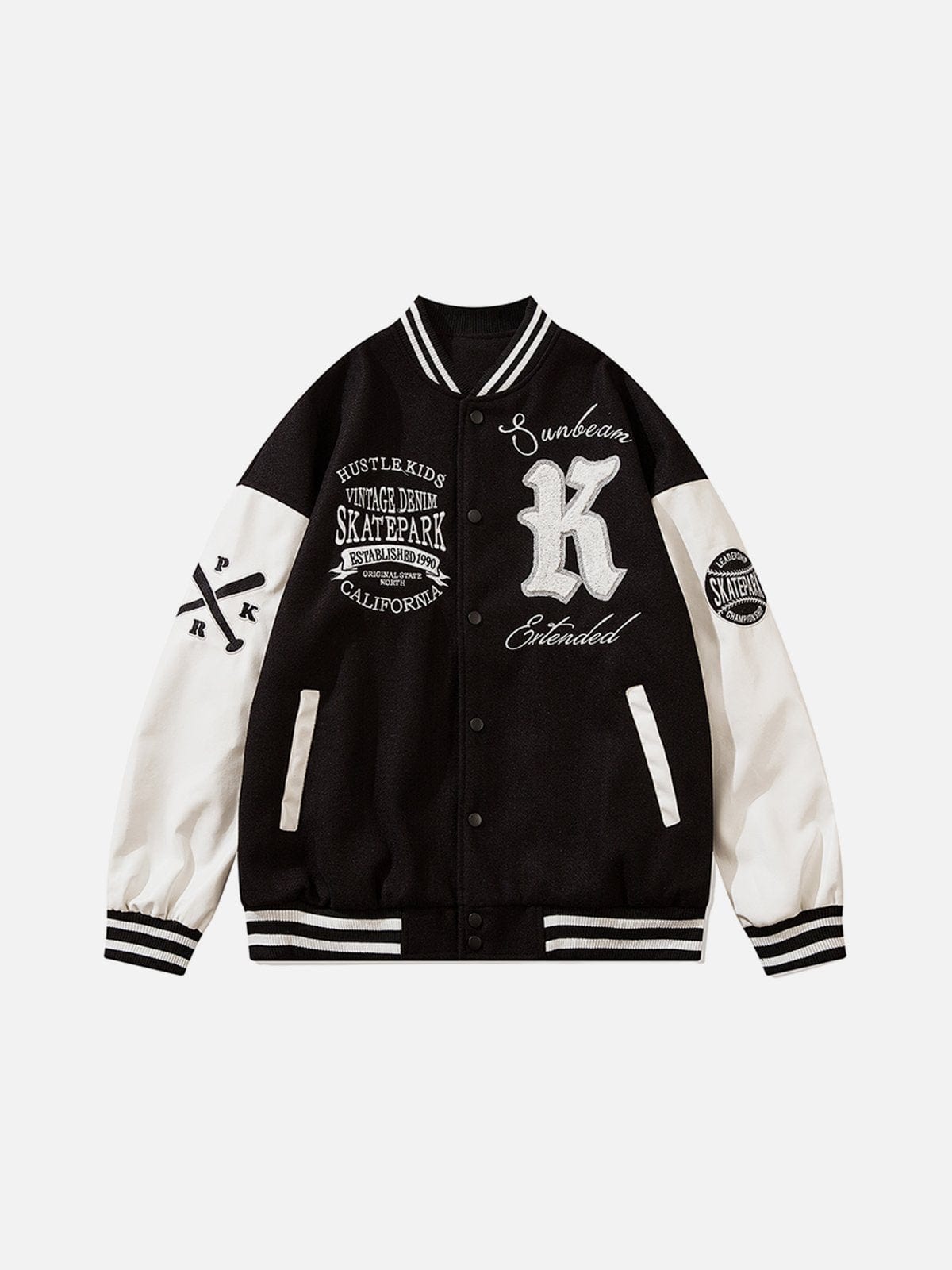 Baseball Embroidery Patchwork PU Jacket - Kawaii Side