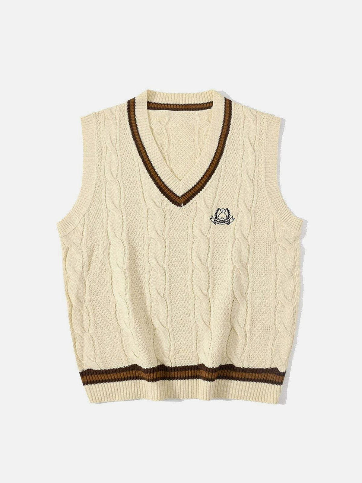 Bear Embroidered Knit Vest - Kawaii Side