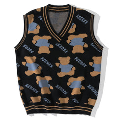 Bear Letters Print Knit Vest - Kawaii Side