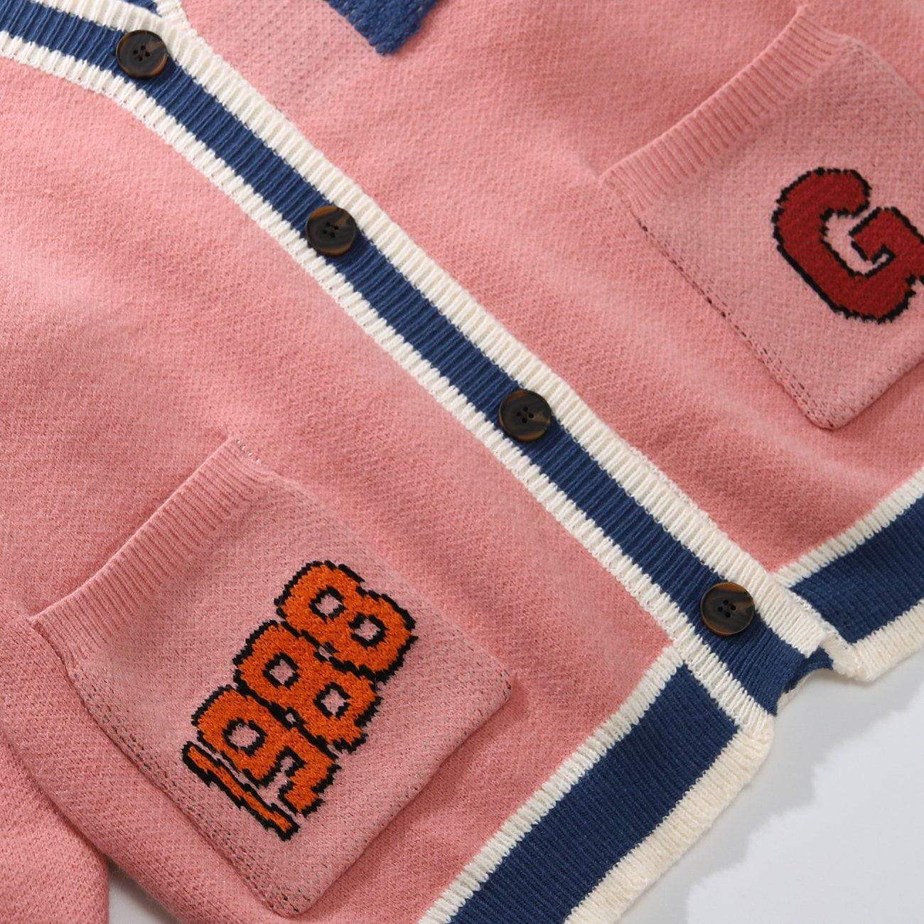 Bear Patchwork Letters Knit Cardigan - Kawaii Side