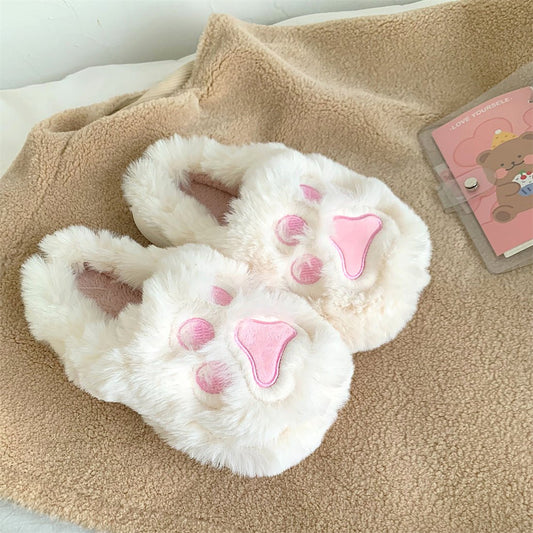 Big Kitty Paw Fur Home Slippers - Kawaii Side