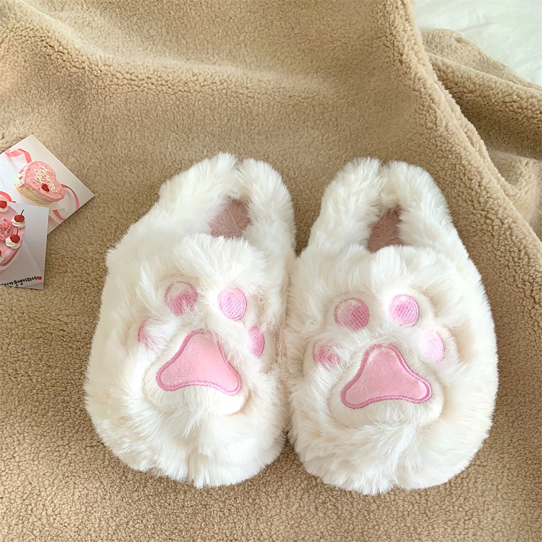 Big Kitty Paw Fur Home Slippers - Kawaii Side