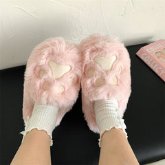 Big Kitty Paw Fur Home Slippers - Kawaii Side