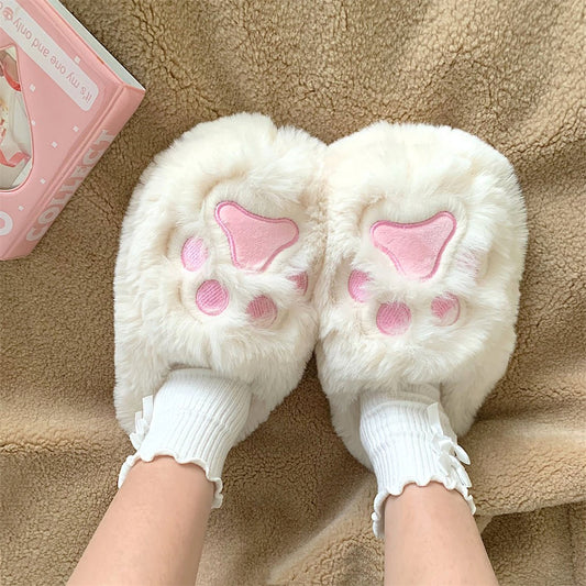 Big Kitty Paw Fur Home Slippers - Kawaii Side