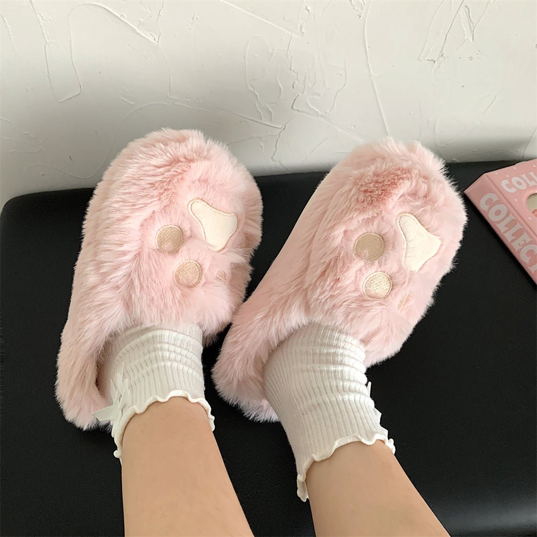 Big Kitty Paw Fur Home Slippers - Kawaii Side