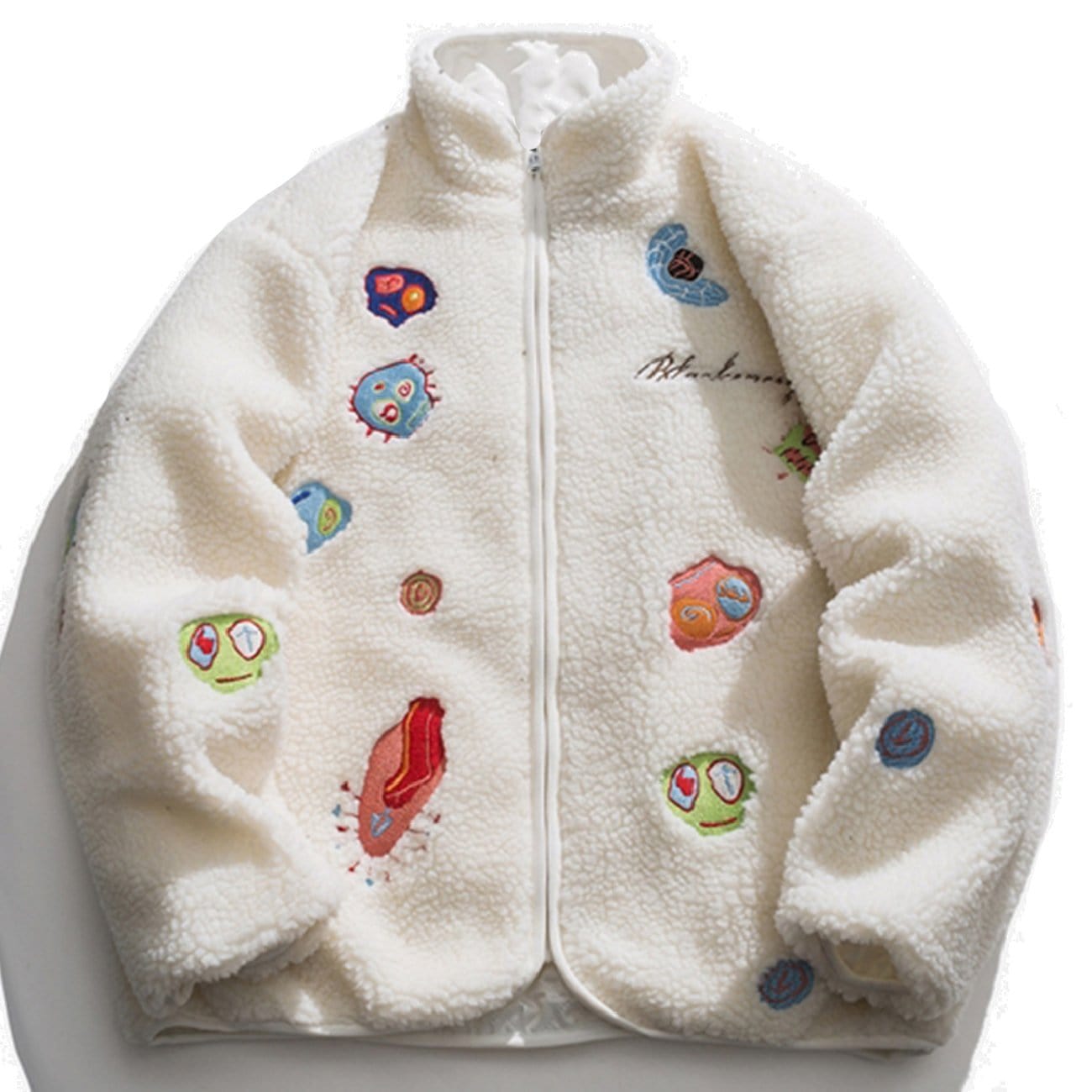 Bizarre Skull Embroidery Sherpa Winter Coat - Kawaii Side