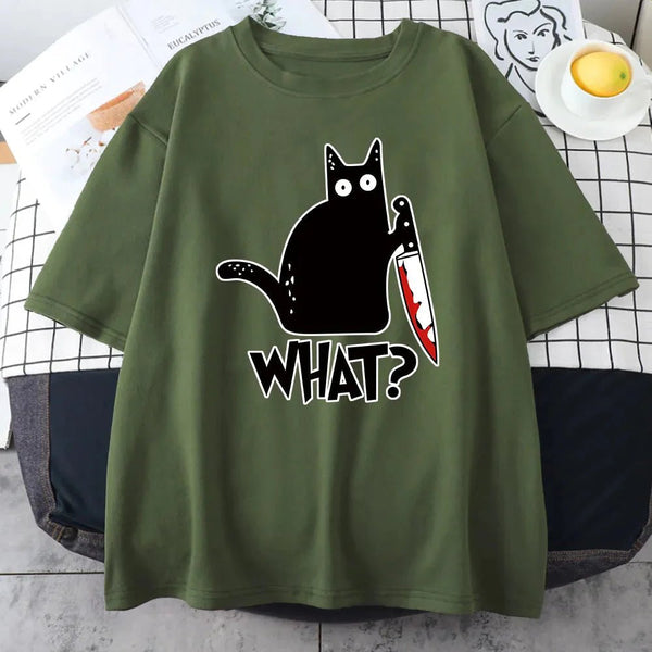 Black Cat "What" T-Shirt - Kawaii Side