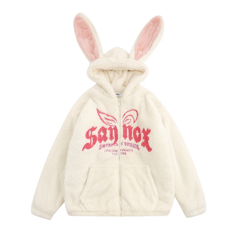 Bunny Letter Zipper Streetwear Hoodie Coat - Kawaii Side