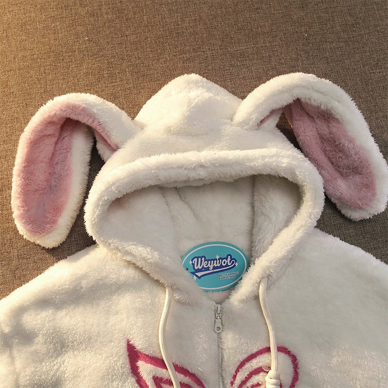 Bunny Letter Zipper Streetwear Hoodie Coat - Kawaii Side