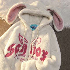 Bunny Letter Zipper Streetwear Hoodie Coat - Kawaii Side