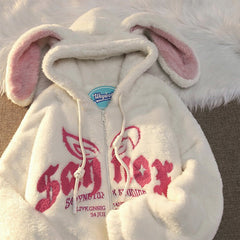 Bunny Letter Zipper Streetwear Hoodie Coat - Kawaii Side