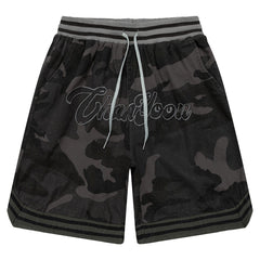 Camo Embroidery Letters Drawstring Shorts - Kawaii Side