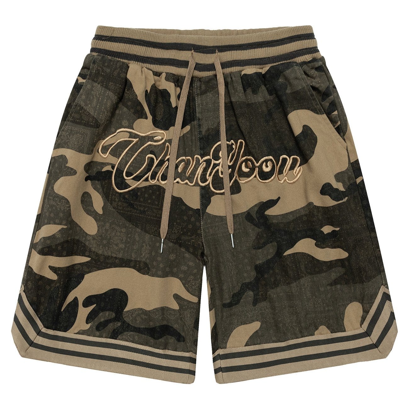 Camo Embroidery Letters Drawstring Shorts - Kawaii Side