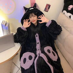 Cartoon Bat Wings Plush Hooded Pajamas Set - Kawaii Side