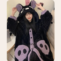 Cartoon Bat Wings Plush Hooded Pajamas Set - Kawaii Side